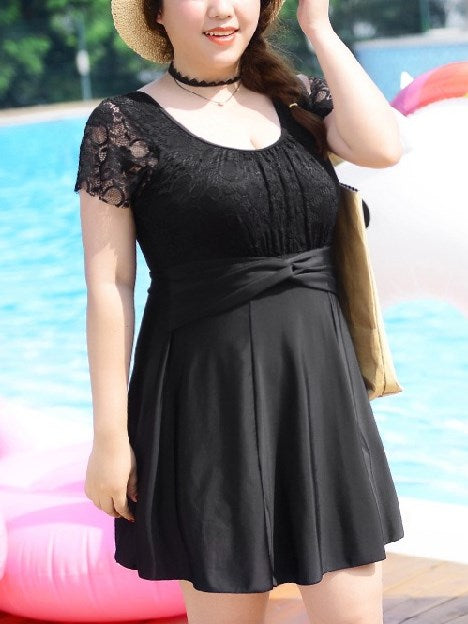Plus size swimsuit one piece lace with sleeve dress look