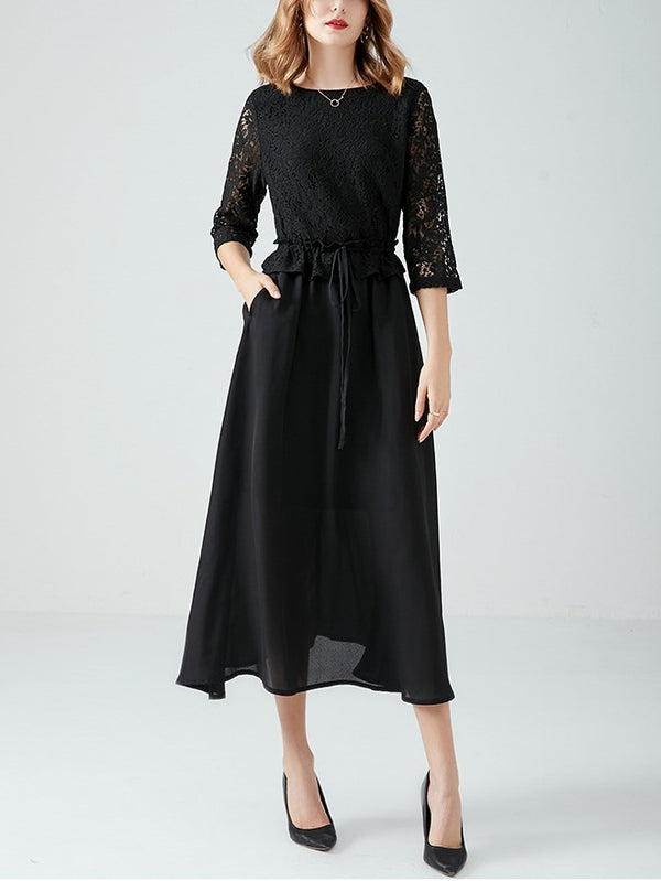 Plus Size Black Lace Midi Dress