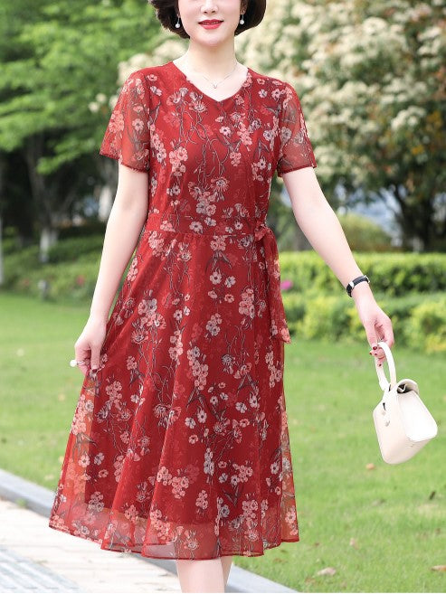 Plus Size Wrap Floral Short Sleeve Dress