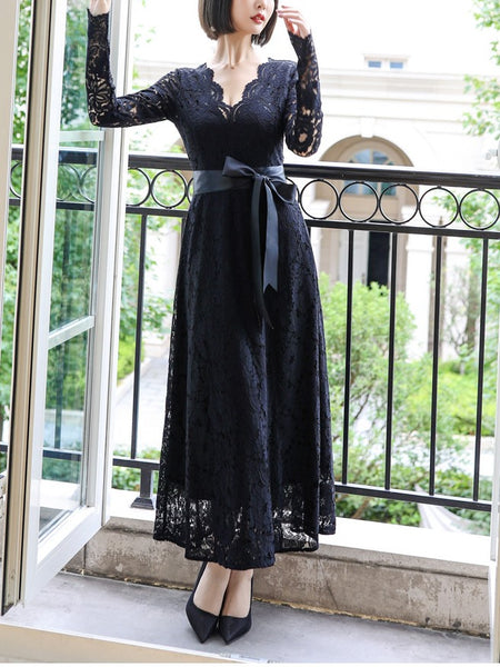 Plus Size Black Lace Wrap Long Sleeve Maxi Dress Pluspreorder Plus Size Black Lace Wrap Long Sleeve Maxi Dress Pluspreorder