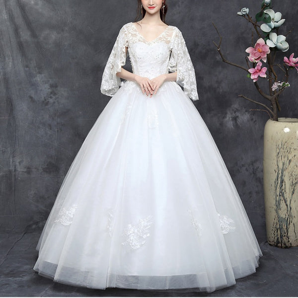 plus size 3/4 sleeve wedding gown