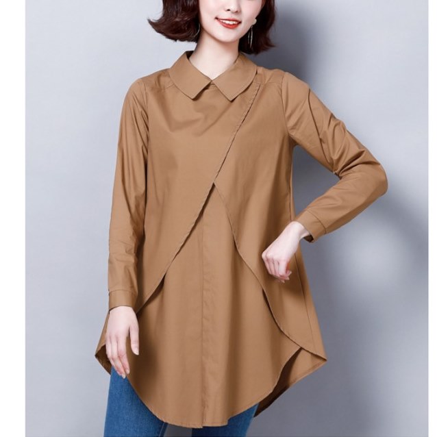Plus size wrap collar long sleeve shirt blouse (muslimah-friendly)