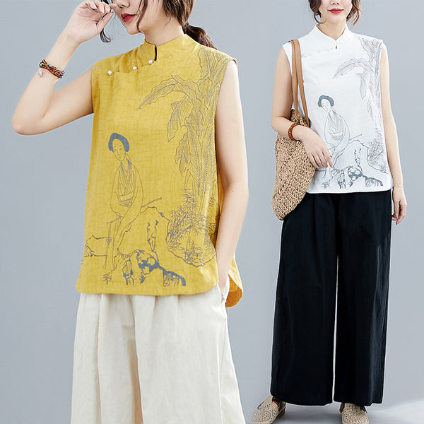 Plus Size Chinese Painting Cheongsam Sleeveless Top