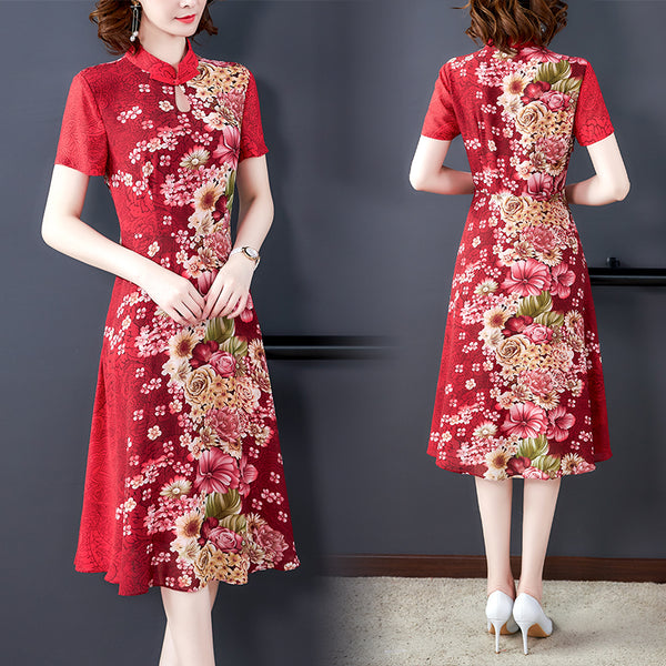 Plus Size Chinese Oriental Cheongsam Short Sleeve Dress