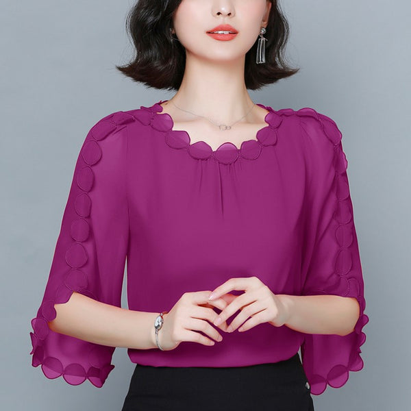 (6 Colours!) Plus size chiffon cape polka dots mid sleeve blouse