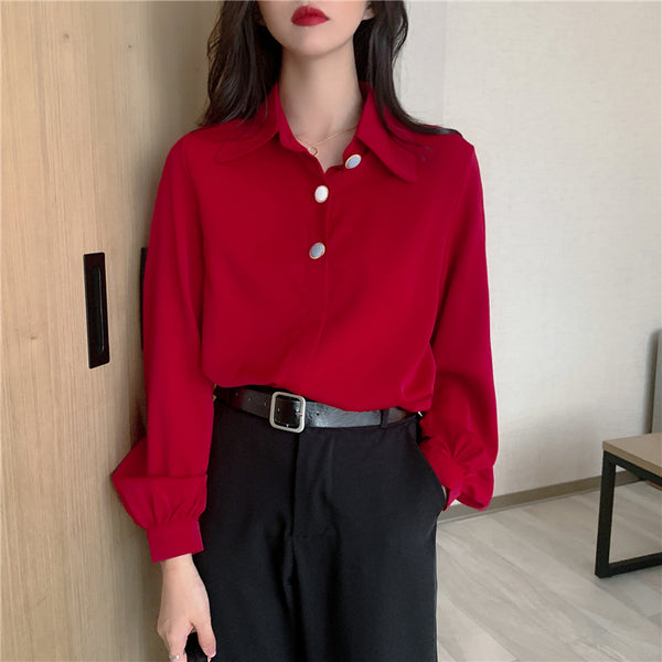 Plus size buttons long sleeve shirt blouse