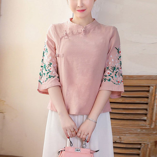 Plus Size Cheongsam Mid Sleeve Top