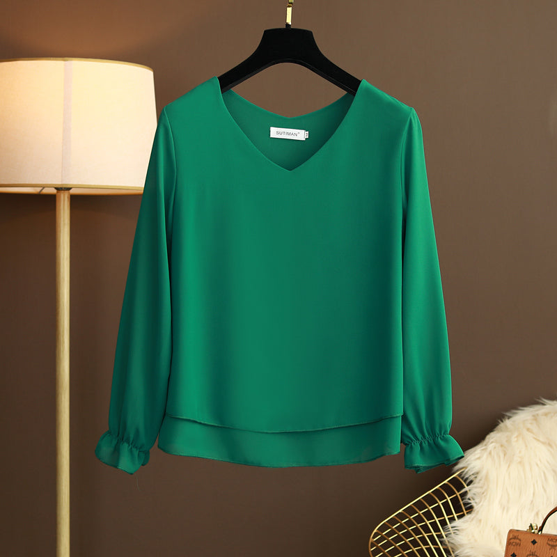 green chiffon blouse long sleeve