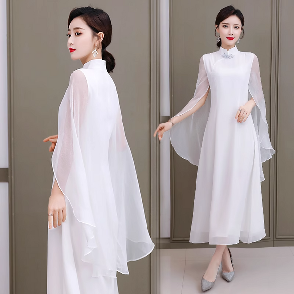 (Bust 92-108 Cm) Plus Size Cape Cheongsam Midi Dress