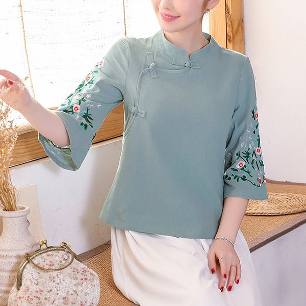 Plus size cheongsam mid sleeve blouse
