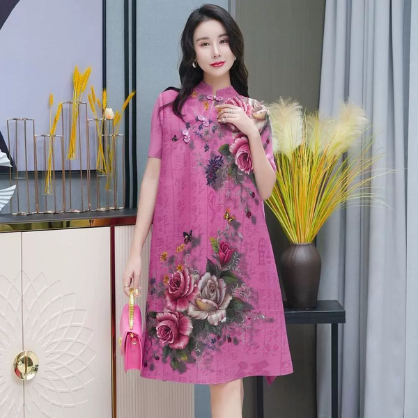(M-3XL) Plus Size Printed A Line Loose Qipao Dress
