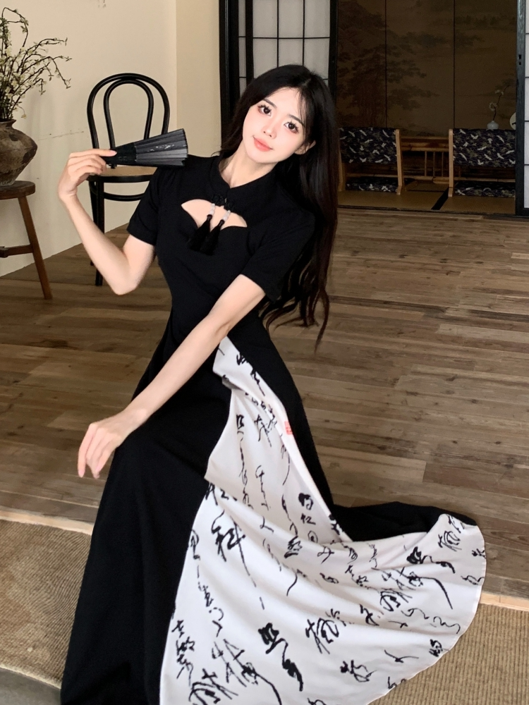 M-4Xl) Plus Size Black Chinese Words Cheongsam Midi Dress – Pluspreorder