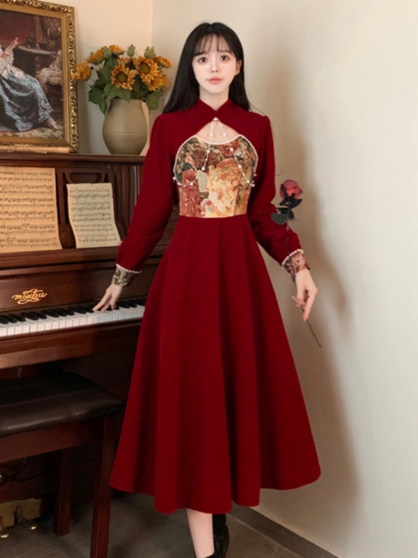 (M-4Xl) Plus Size Vintage Floral Oriental Cheongsam Midi Dress