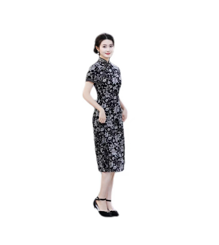 M-5Xl) Plus Size Black Floral Modern Qipao Dress – Pluspreorder