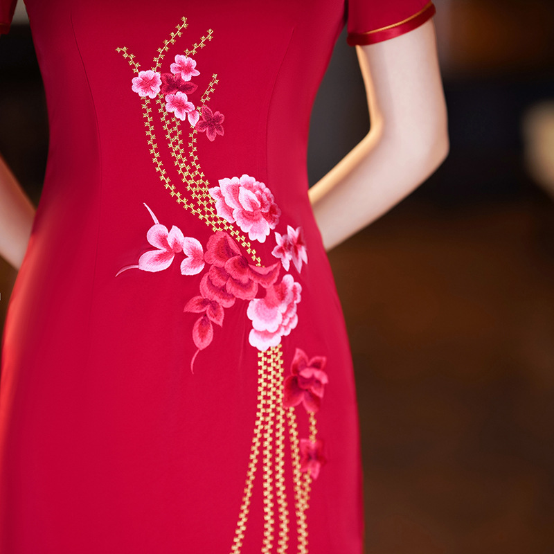 M-5Xl) Plus Size Red Gold Formal Qipao Dress – Pluspreorder