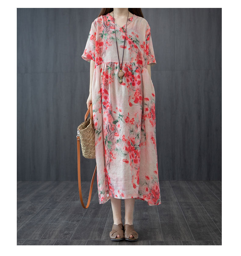 Plus Size Cheongsam Short Sleeve Midi Dress