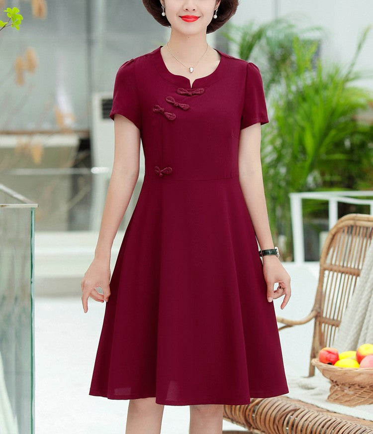 Plus Size A Line Cheongsam Short Sleeve Dress