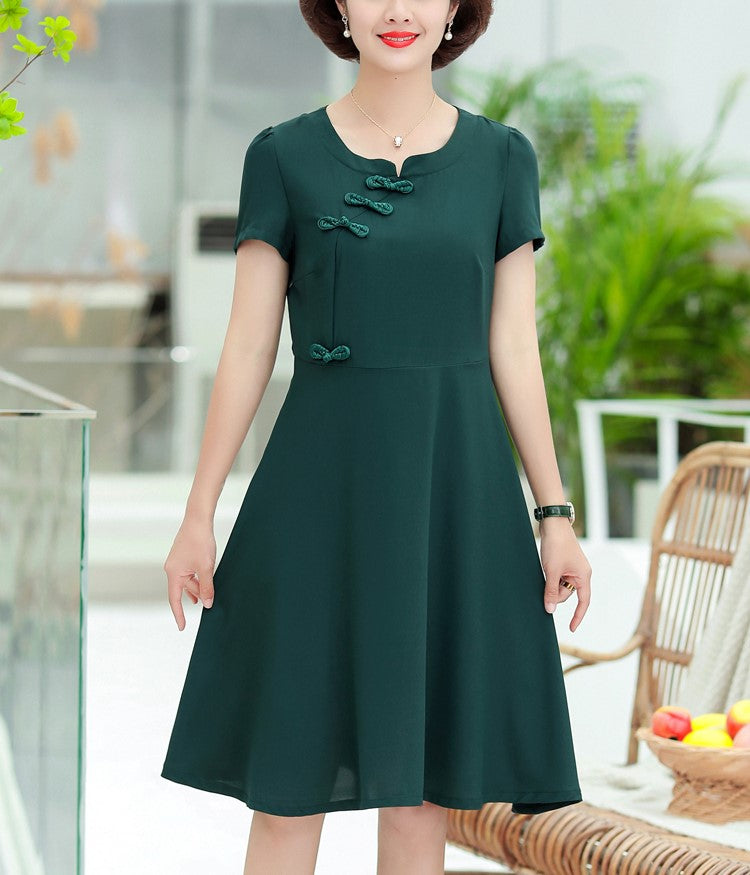 Plus Size A Line Cheongsam Short Sleeve Dress – Pluspreorder