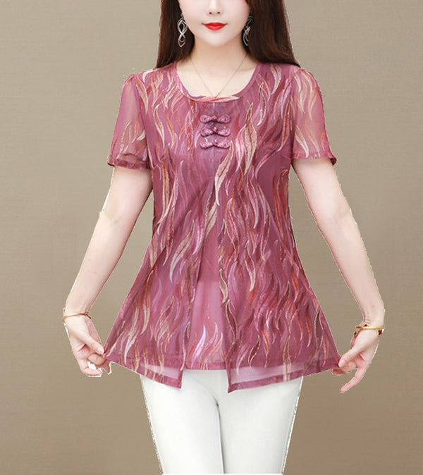 Plus Size Cheongsam Layer Short Sleeve Top