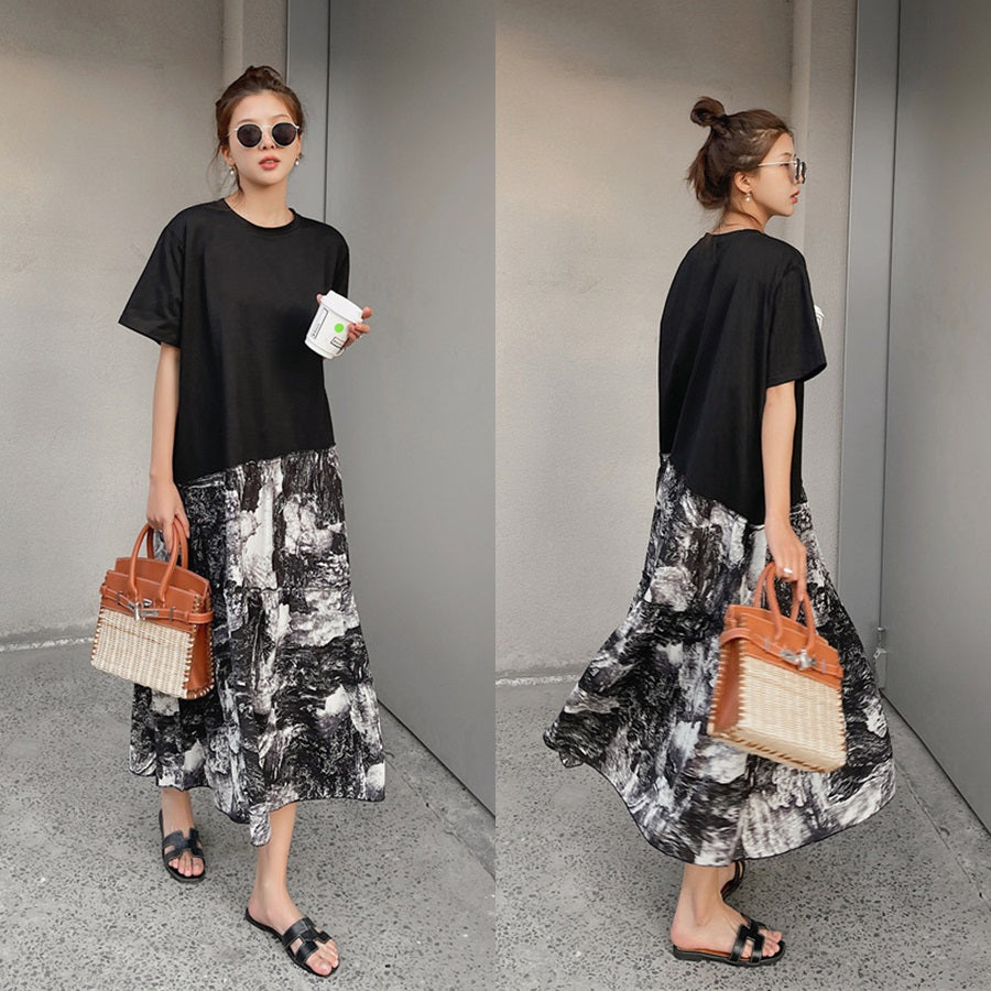 Plus Size Art Print Layer Midi Dress