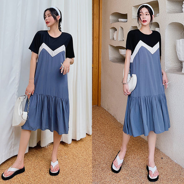 Plus Size Korean Colourblock Midi Dress