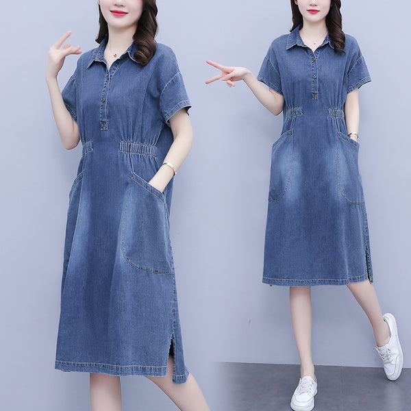 Plus Size Denim Utility Shirt Dress