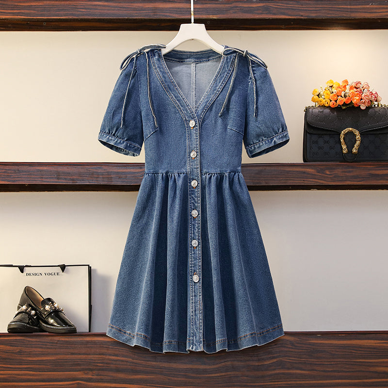 denim dress sleeve korean Plus Size Ribbon Shirt – Pluspreorder Color:As Photo( Lilac) black bardot beach dresses Office Siren Dress - perfect for everyday wear