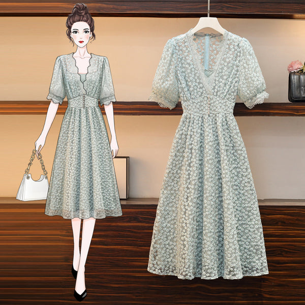 Plus Size Korean Romantic Lace Dress