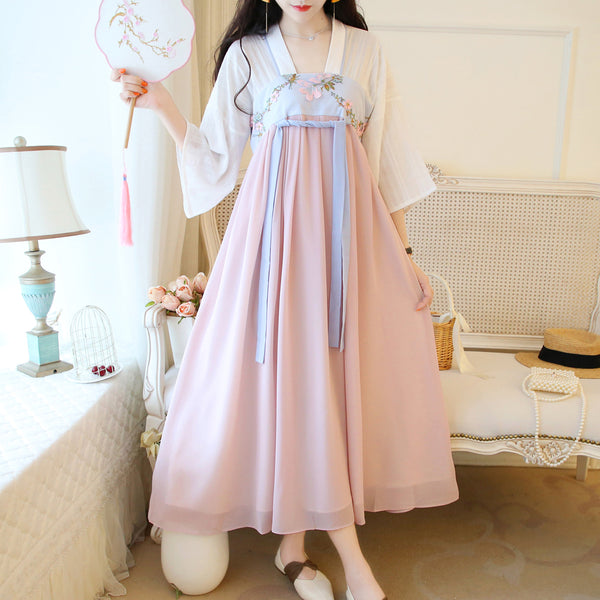Plus Size Floral Colour Block Hanbok Dress