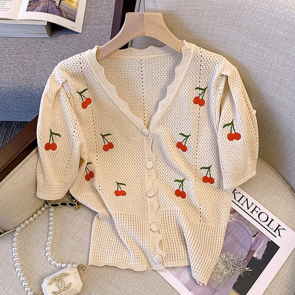 Plus Size Korean Knit Cherry Blouse