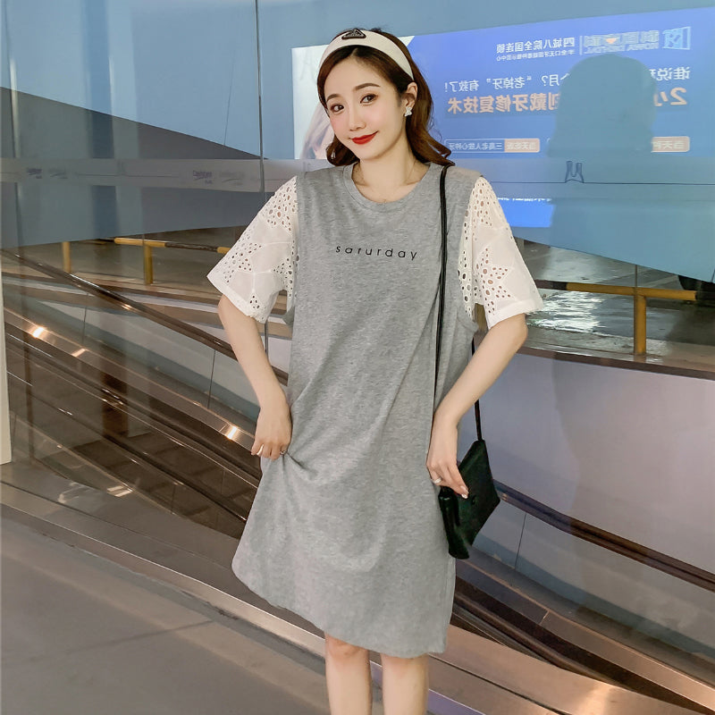 Plus Size Lace Sleeve T Shirt Dress
