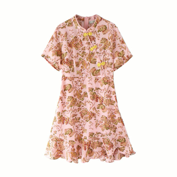 Plus Size Pink Floral Mermaid Cheongsam Dress