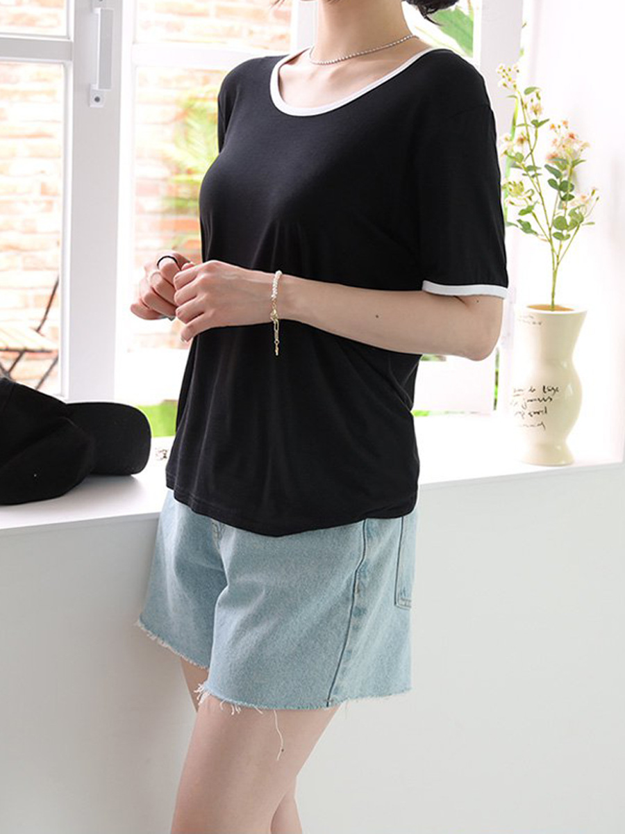 Plus Size Basic Ringer U Neck T Shirt (Extra Big Size) – Pluspreorder