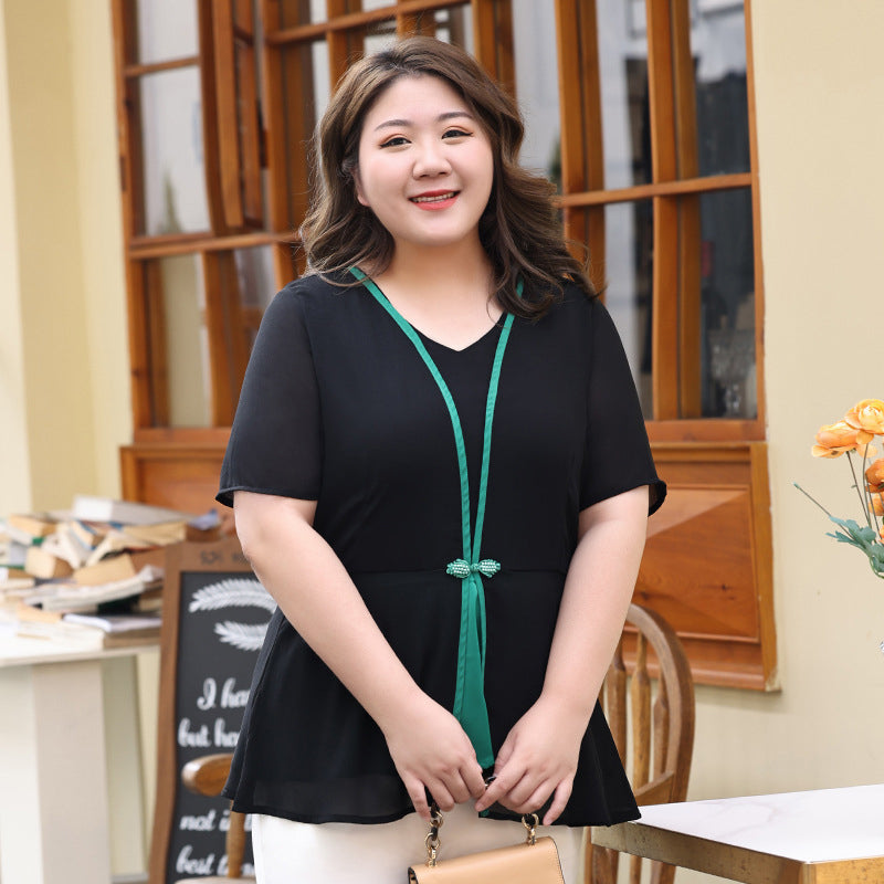 Black chiffon plus size top discount