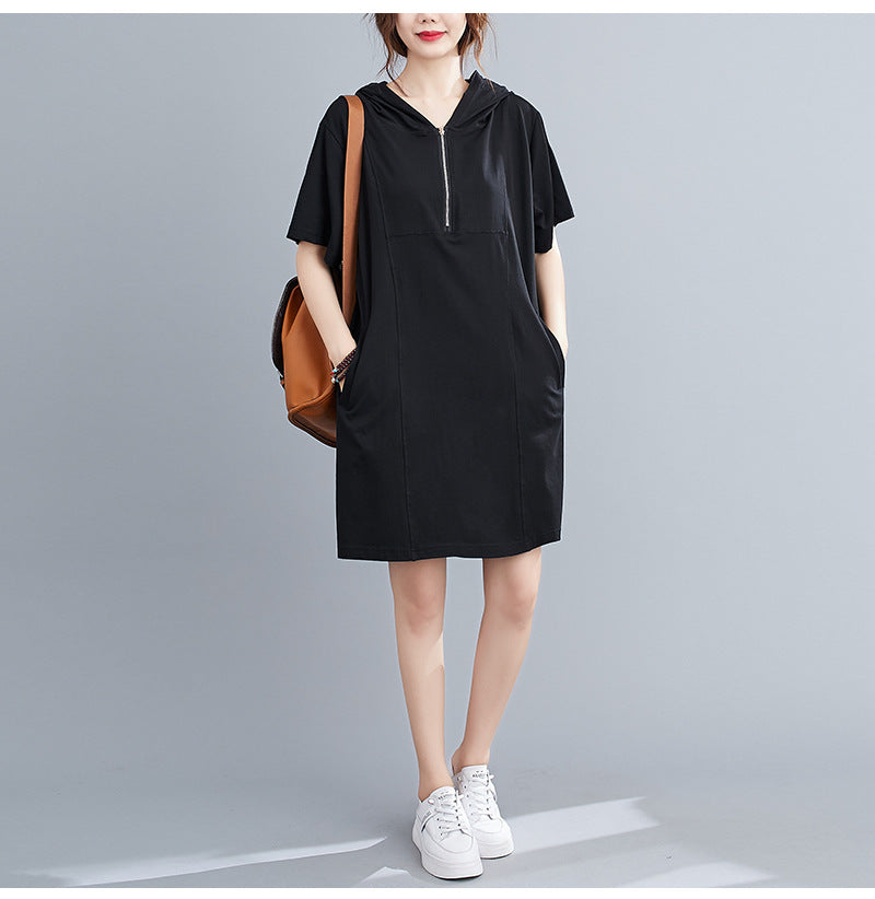 plus size short sleeve hoodie dress Plus Size Hailey Hooded Sweatshirt Dress