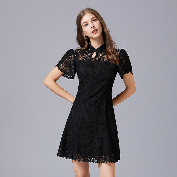 Plus Size Black Lace Cheongsam