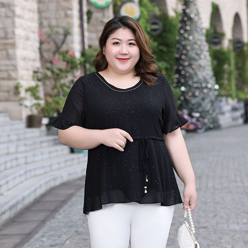 Plus Size Black Shimmer Round Neck Peplum Blouse (Extra Big Size ...