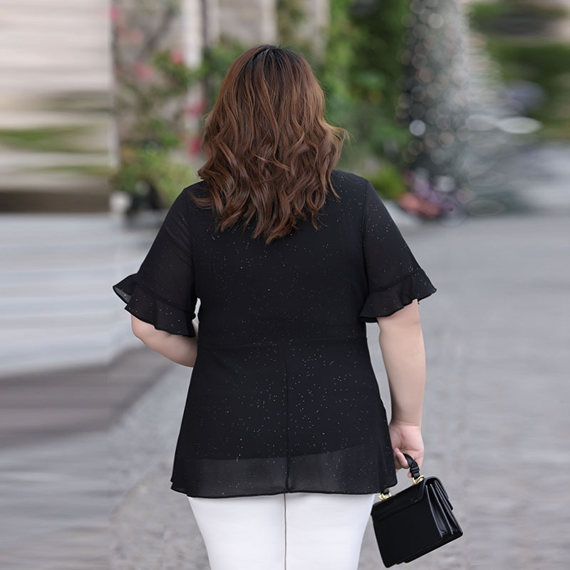 Plus Size Black Shimmer Round Neck Peplum Blouse (Extra Big Size ...
