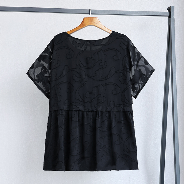 Plus Size Black Textured Babydoll Blouse (Extra Big Size)