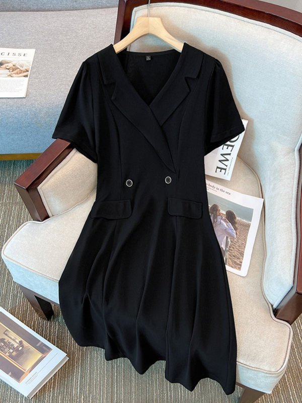 Plus Size Black Trench Shirt Midi Dress