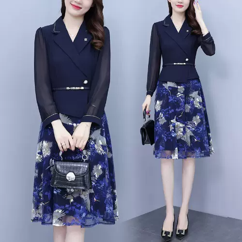 Plus Size Blue Floral Wrap Shirt Dress
