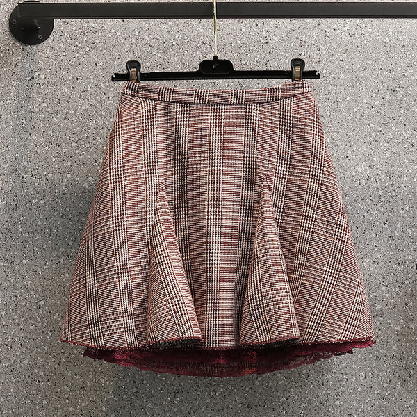 Plus Size Brown Plaid Mini Skirt