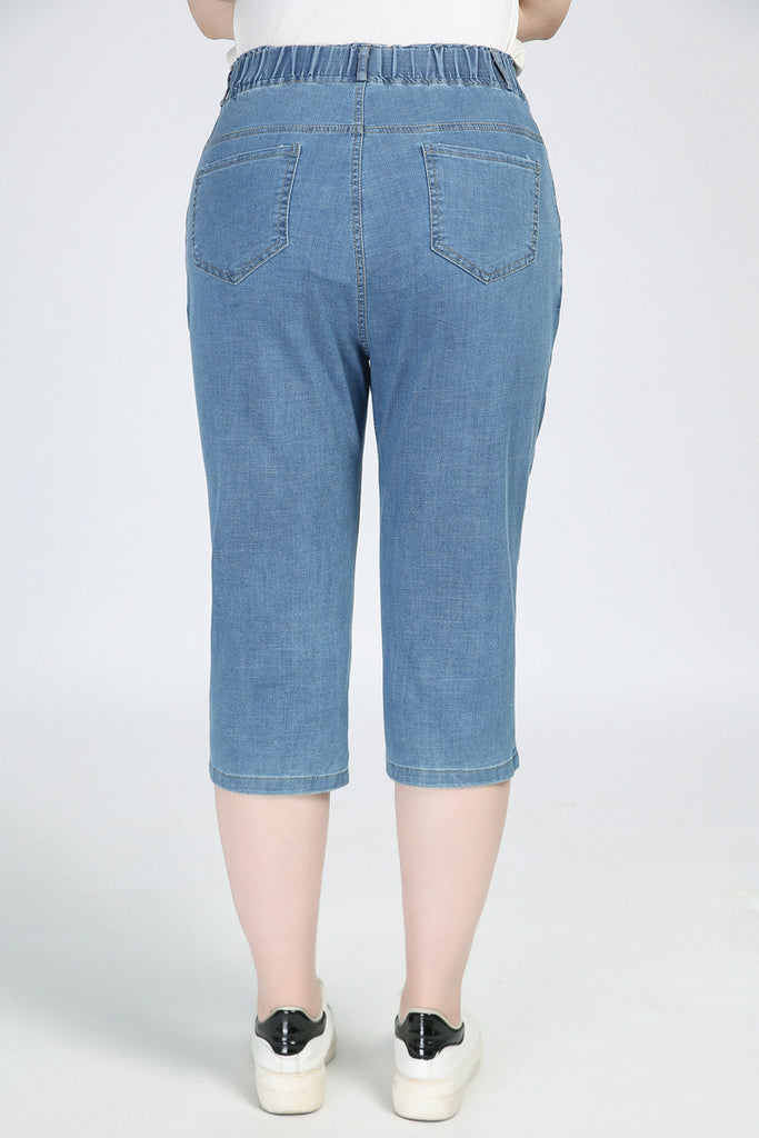 Denim capris discount with elastic waist