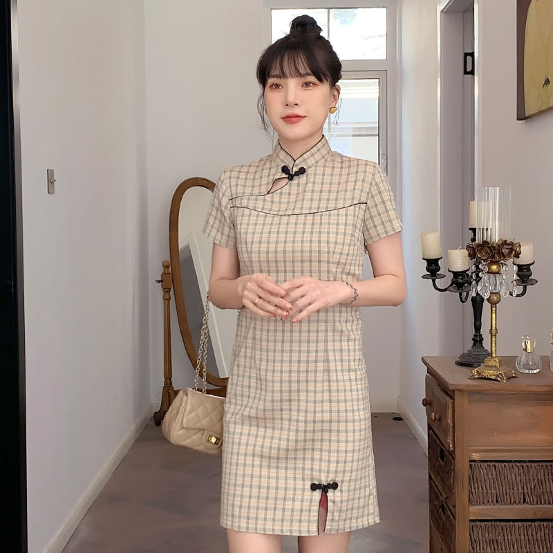 Plus Size Check Modern Cheongsam