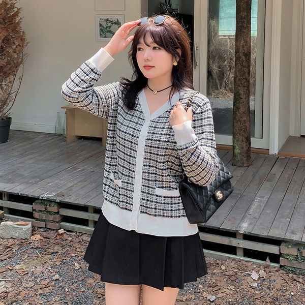 Plus Size Checks Knit Korean Cardigan (Extra Big Size)