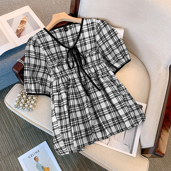 Plus Size Checks Korean Babydoll Blouse (Extra Big Size)