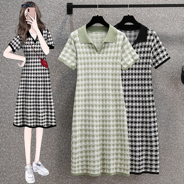 (Special Price) Plus Size Korean Checks Shirt Dress