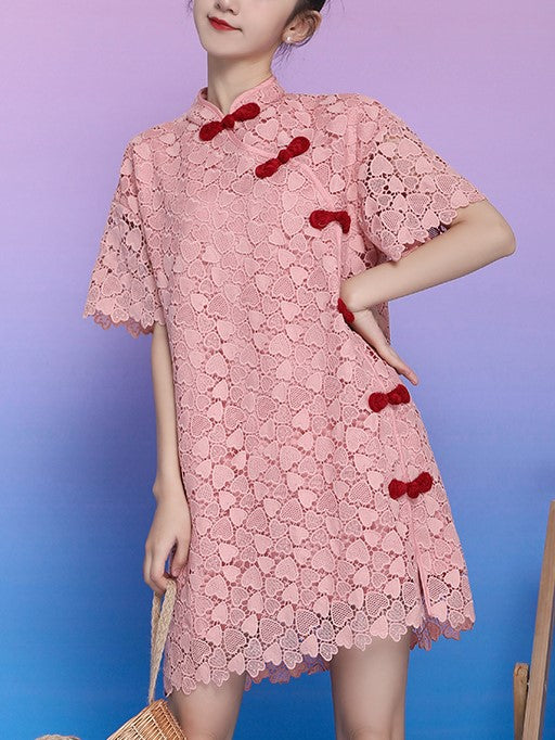 Plus Size Hearts Lace Cheongsam Dress