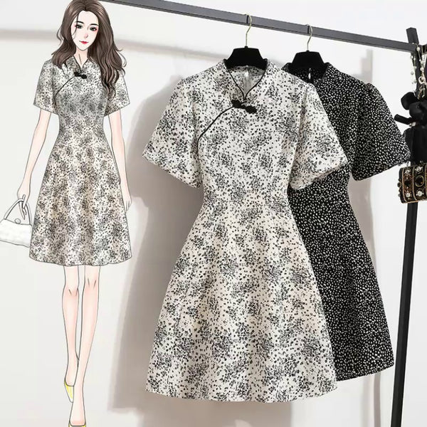Plus Size Korean Floral Print Cheongsam