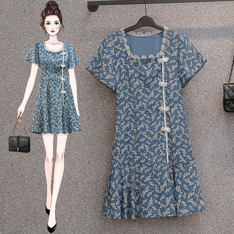 Plus Size Korean Square Neck Cheongsam